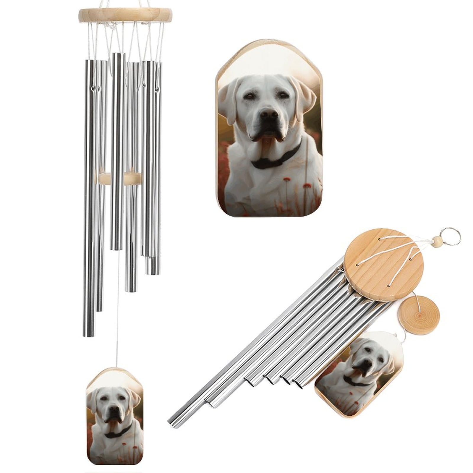 Outdoor Wind Chimes, White Labrador Printed Wind Chimes,Simple Wind Chimes,Curtain Wind Chimes for Home Decoration