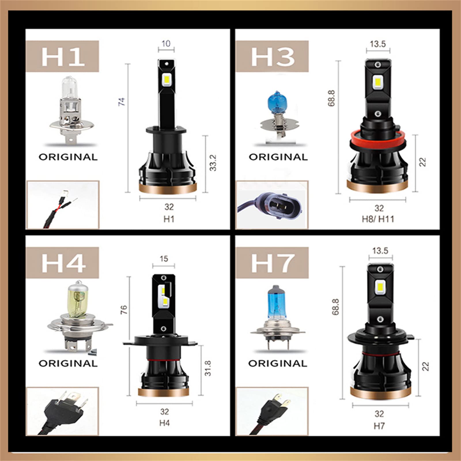 Bombillas LED, Kit De Reemplazo De Luz LED Plug And Play, 6000 K, Blanco Brillante, Reemplazo De Halógeno, Instalación Rápida, Paquete De 2,H4