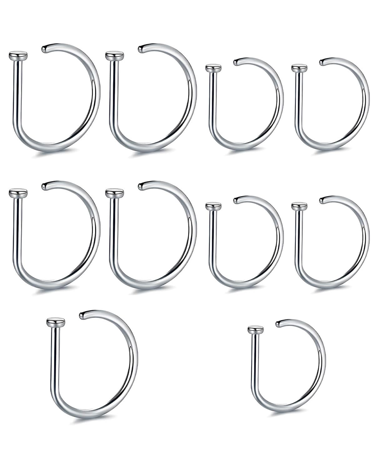 DAFNE Juego de 10 piercings falsos de acero inoxidable: piercing para nariz en forma de D, pinza para nariz y pinza para labios (no incluye piercing). Alternativas unisex para piercings de nariz