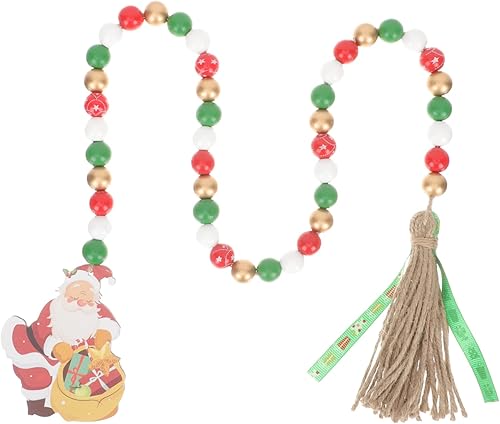 GARVALON Decoraciones navideñas Decoración de madera, guirnalda de Navidad, cuerda de cuentas de madera natural, bandeja escalonada de Navidad,
