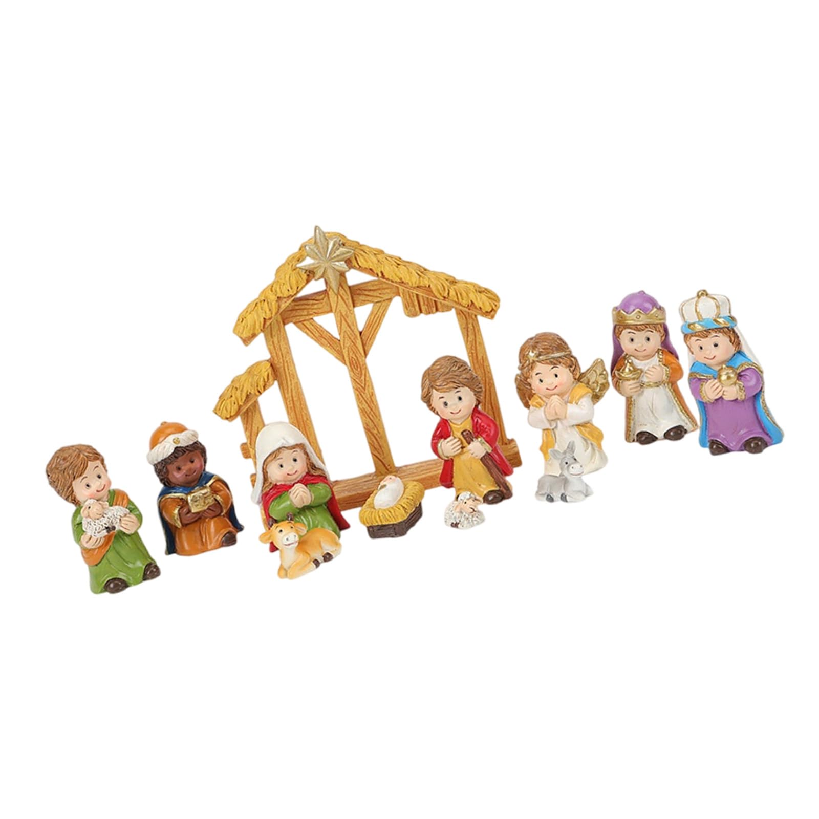 Xjdzineq Christmas Cartoon Nativity Scene Figurines Resins Minaitures Figures Decorations for Holiday Collectible Ornaments Gift Religious Gift