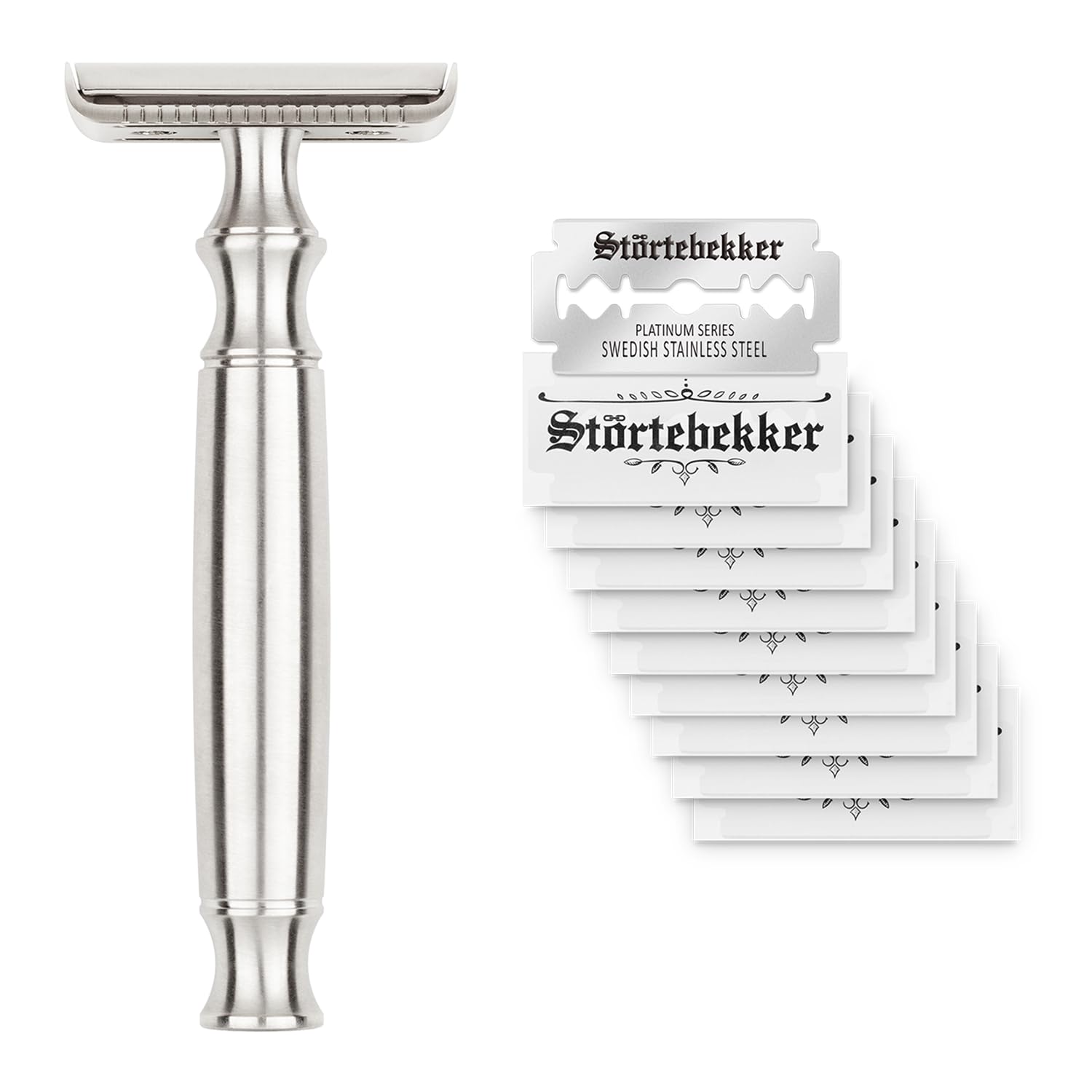Störtebekker® Premium Rasierhobel Herren Rostock | Hochwertiger Nassrasierer aus Edelstahl | 163 g extra schwer für bessere Handhabung | inkl. 10 Rasierklingen aus Edelstahl | Safety Razor