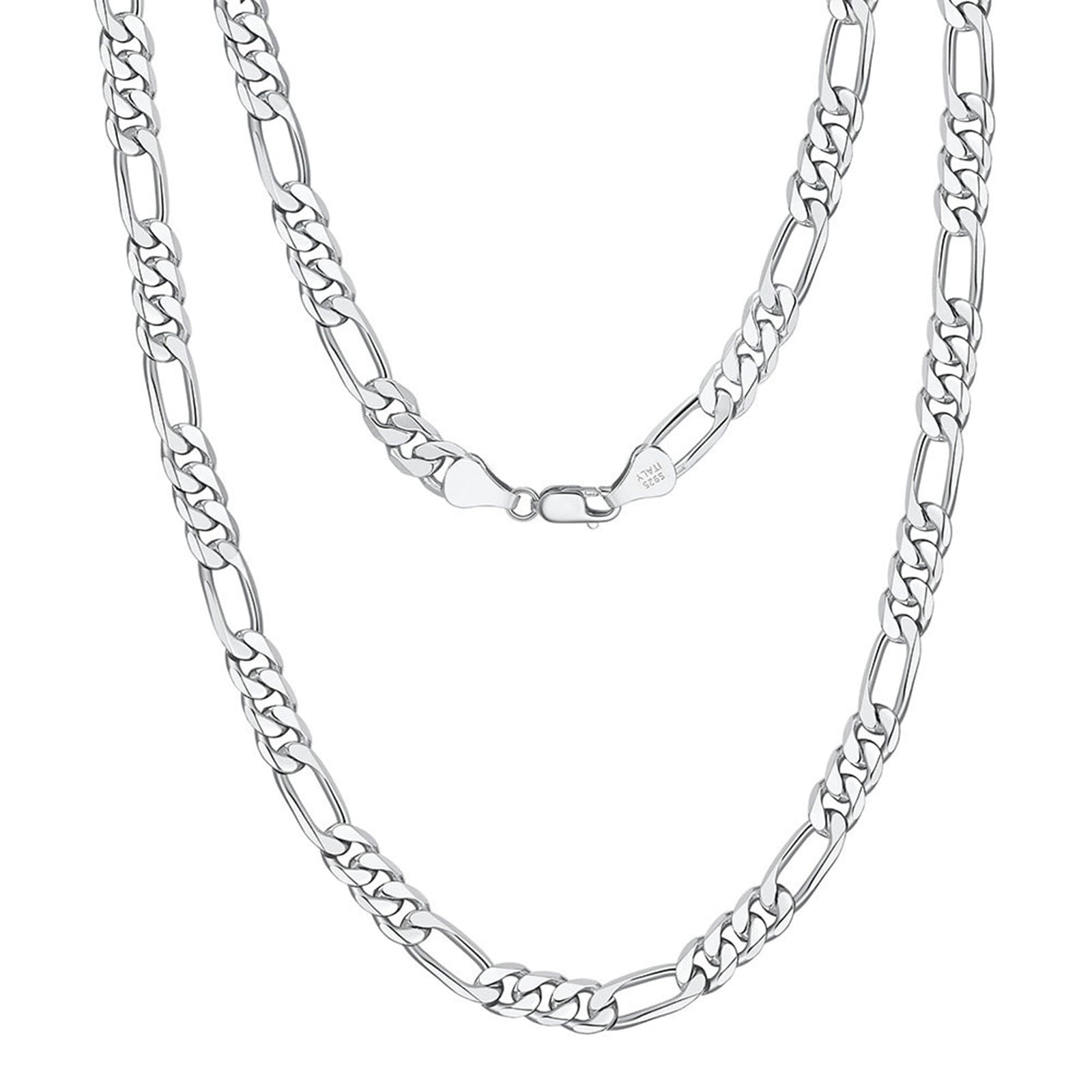 Catena Argento Donna, Argento Sterling 925 Collana con Catena Figaro Piatta da 3,3 mm, 40-60 cm