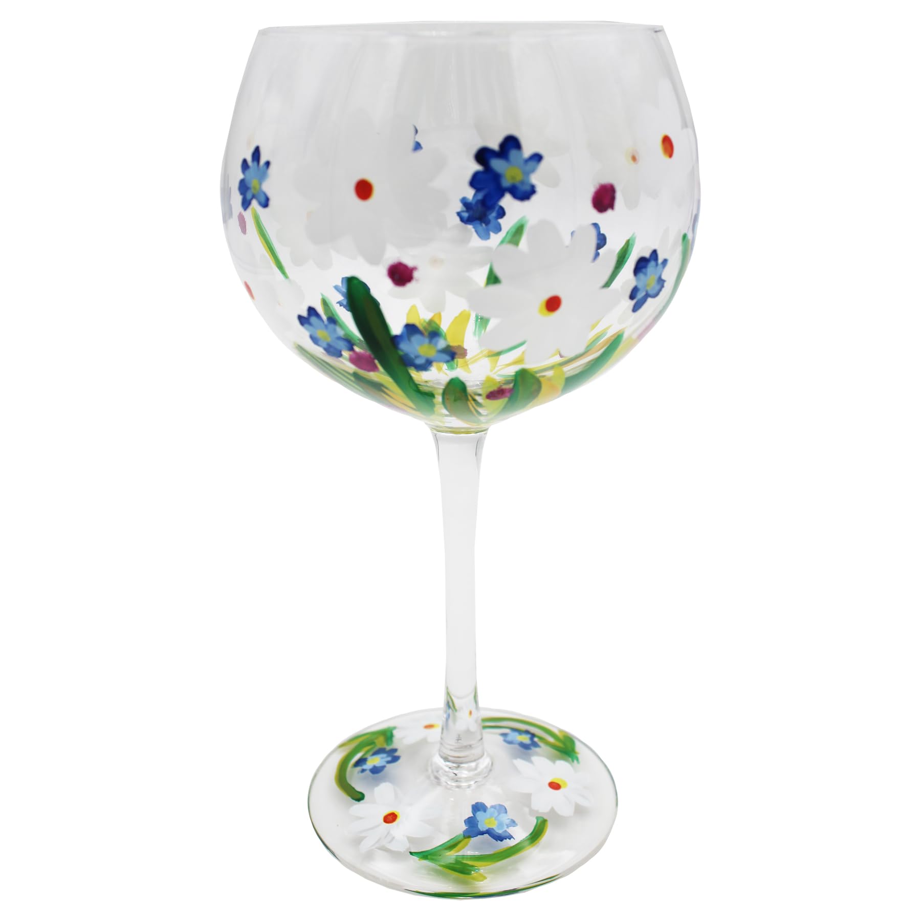 Widdle Gifts Hand Painted Balloon Gin Glass Beatiful Floral Design from Lynsey Johnstone Range and Comes in a Matching Gift Box (Dainty Daisies 7030)