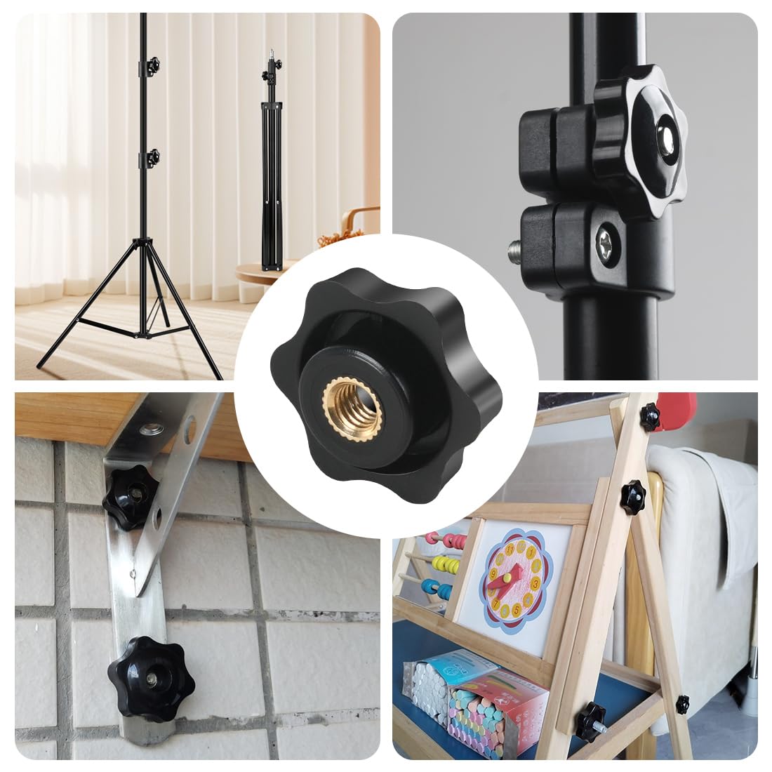 6 Pezzi M4 25mm Universale Manopole Maniglia Stella Testa Serraggio Dado Dadi Manopola, Manopola di Serraggio con Filettatura Impugnatura Ottone Zigrinata per Macchine Utensili