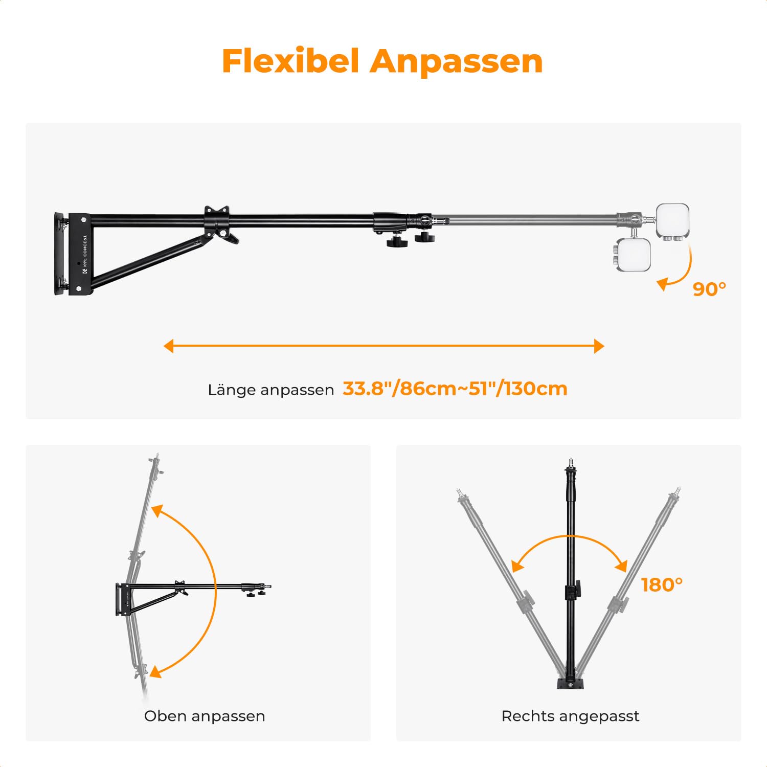 K&F Concept 130CM Metal Wandmontage Ausleger Boom Arm – Bild 2