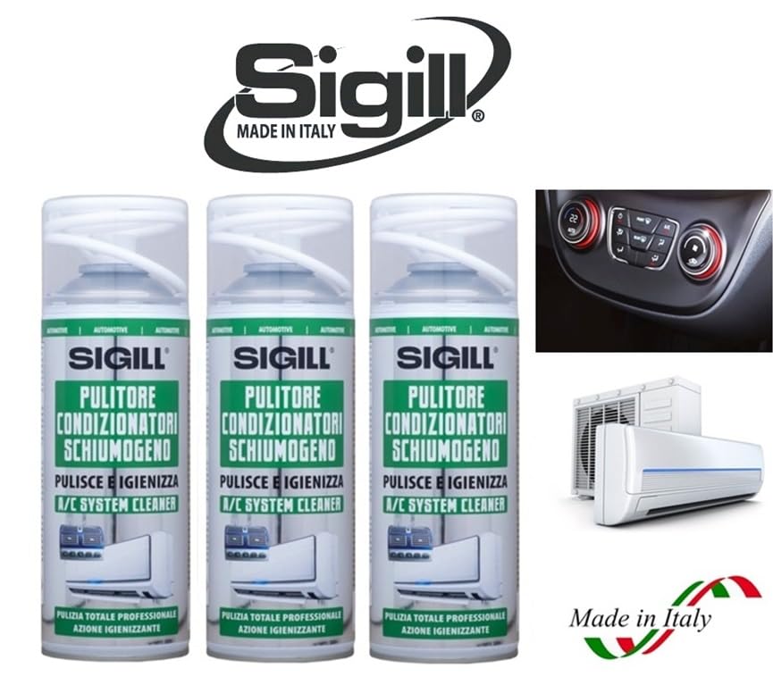 SET 3 PEZZI DI PULITORE IGIENIZZANTE SCHIUMOGENO PER CONDIZIONATORE AUTO E CASA 400ml "SIGILL" ITALY-