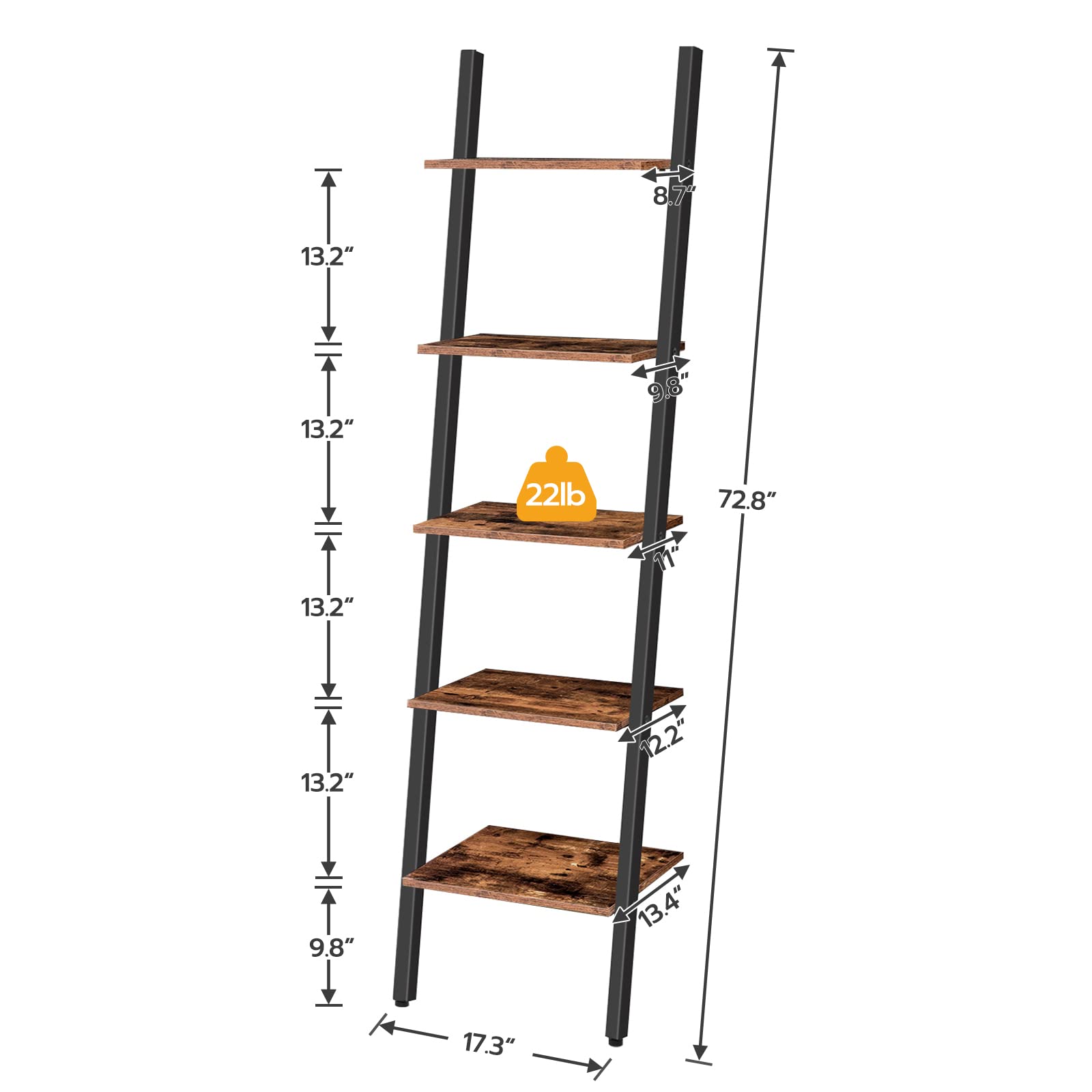 HOOBRO Ladder Shelf Leaning Shelf, 5Tier Narrow Bookshelf, Leaning