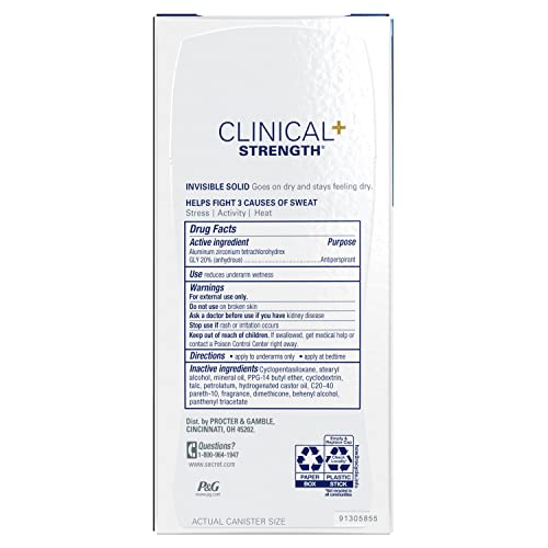 Image of Secret Clinical Strength 100HR Sweat & Odor, Invisible Solid Antiperspirant Deodorant for Women, 3X Stress Protection with Hyaluronic Acid, PH Balanced, Clean Lavender Scent, 2.6 oz (Pack of 12)