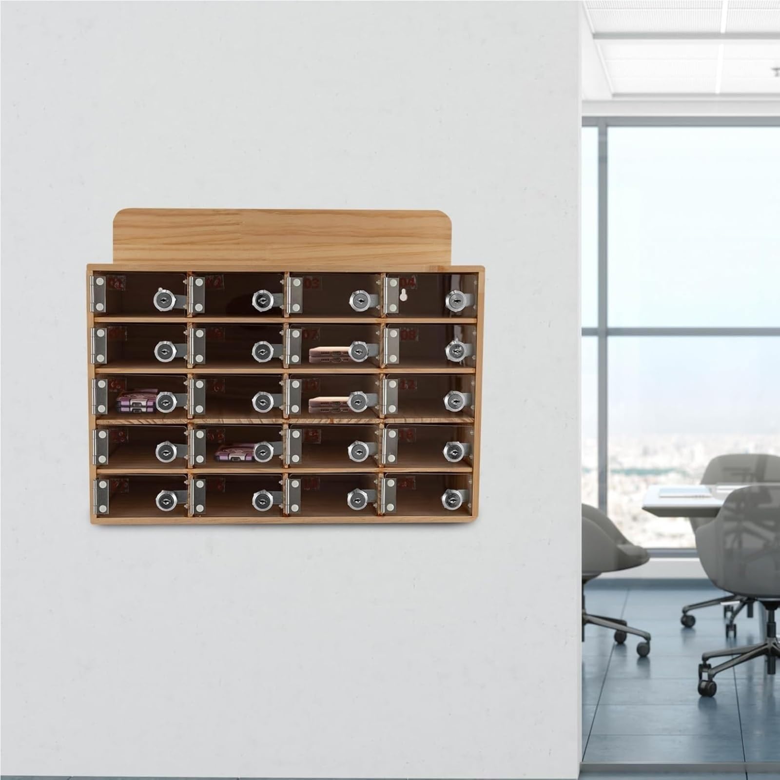 Armadietto di ricarica per telefono in legno acrilico con serratura, 50 ante, per ufficio e classe, scatola di archiviazione sicura per dispositivi e accessori, ideale per scuole e aziende