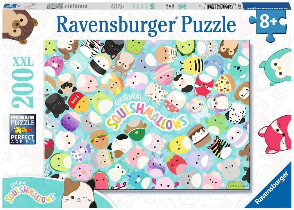 Ravensburger Squishmallows 200 Piece Jigsaw Puzzle for Kids Cute Colorful Character Collage Premium Quality Cardboard Pieces Encourages Focus Creativity Hand Eye Coordination and Family Fun