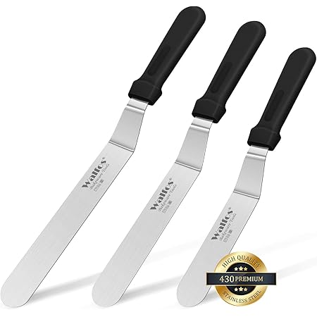 Walfos Icing Spatula, Stainless Steel Cake Spatula with Sturdy and Durable Handle Cake Decorating Spatula Set of 3 - Multi purpose Use for Home, Kitchen or Bakery (6", 8", 10")