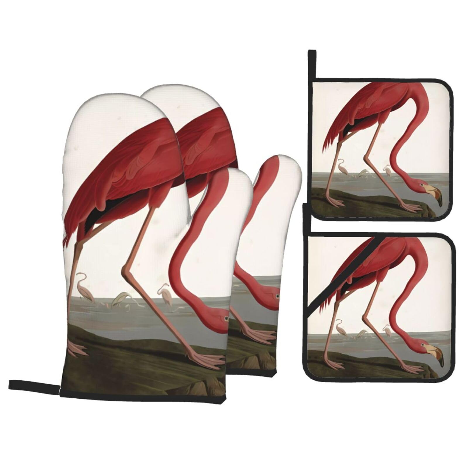 WHJSHOP American Flamingo Prints Kitchen Layers: Waterproof Oven Covers for Safe Handling & Easy Cleanup – 4 Piece Heat Protection Bundle