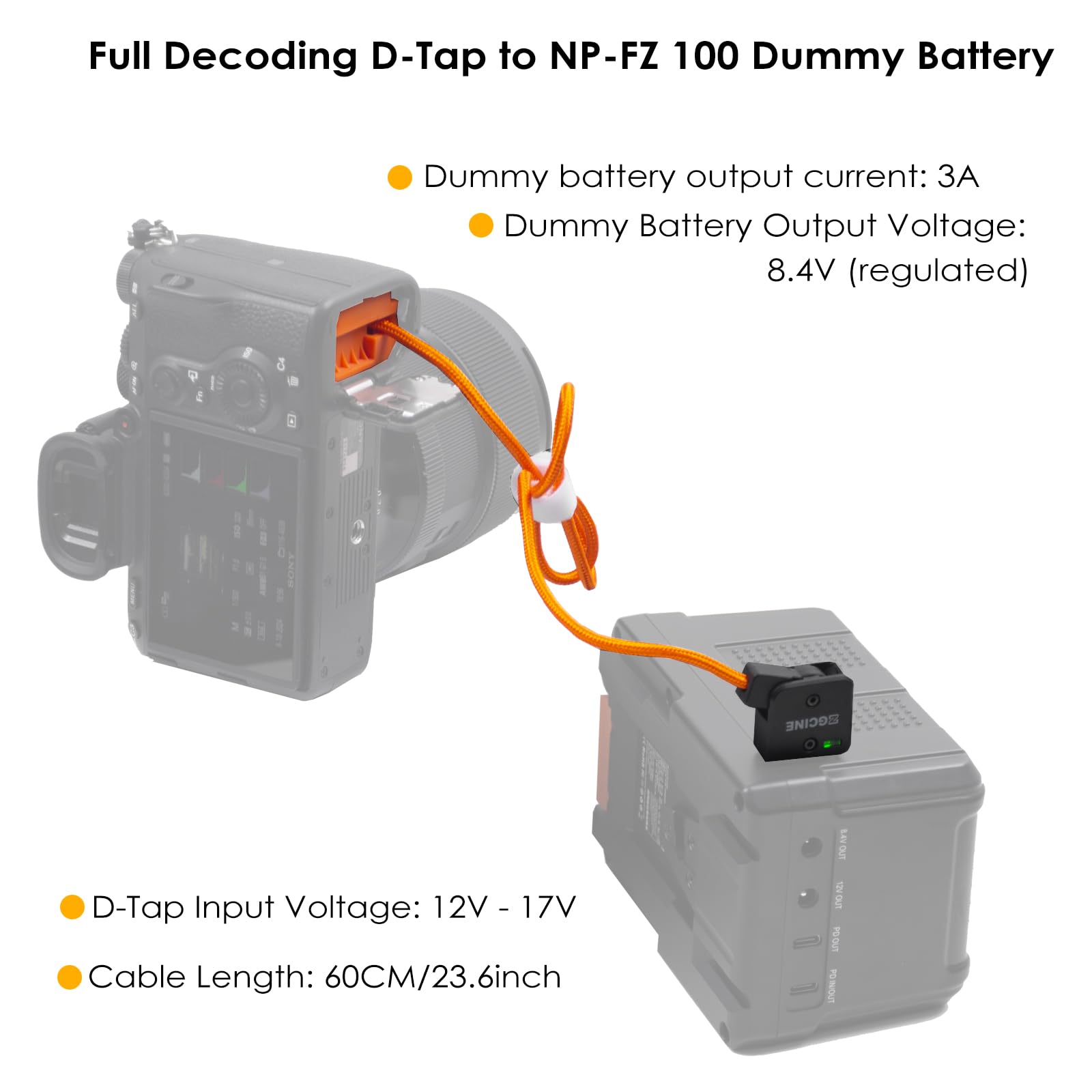 Amazon.com : ZALUNERO Rotatable D-Tap to NP-FZ100 Dummy Battery