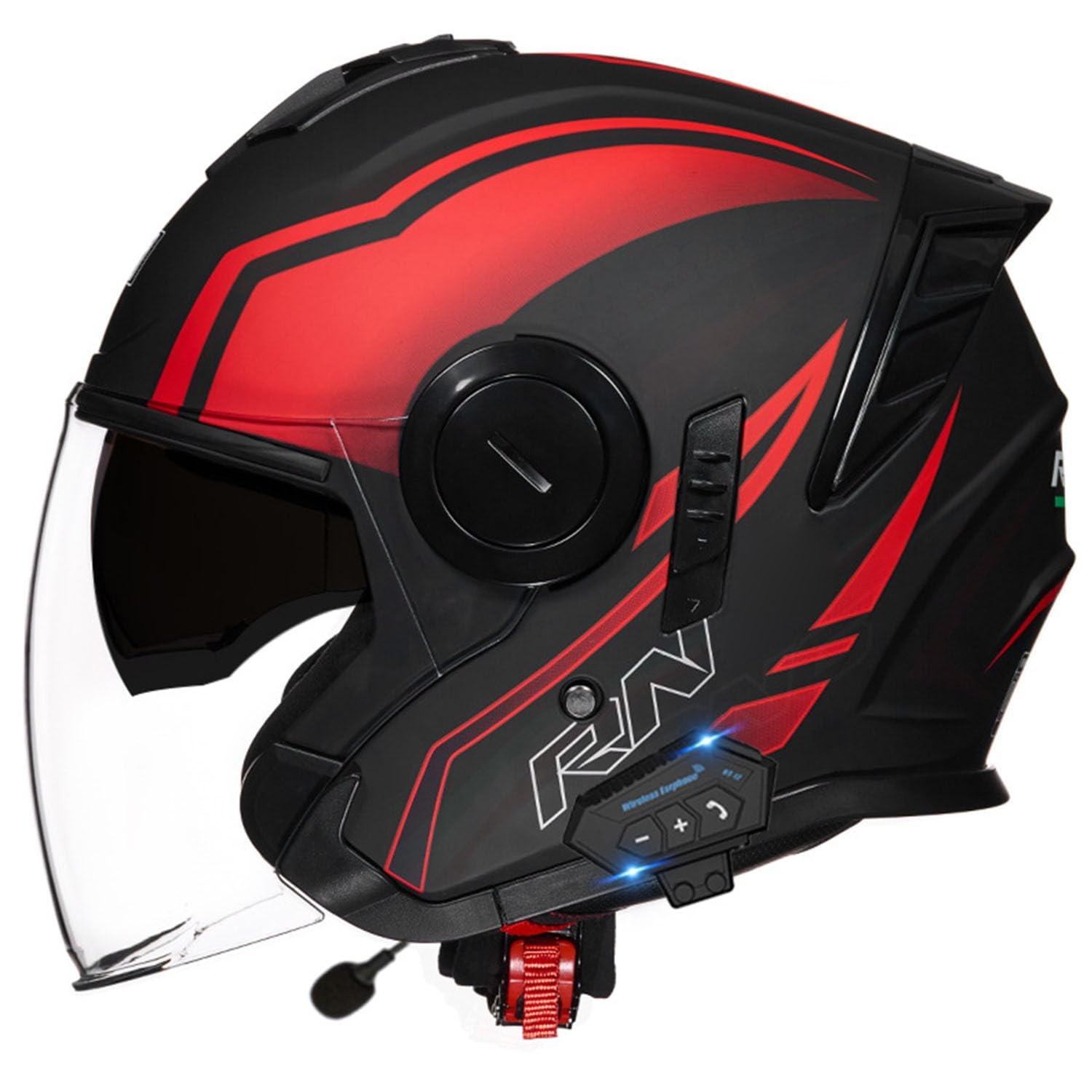 Motorradhelm Bluetooth Jethelm ECEDOT Zertifizierung Integrierter Bluetooth 3/4 Motorrad Helm Jet Scooter Helm Herren Damen Mit Doppelvisier Offenem Halbhelme Moped Rollerhelm
