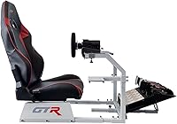 Vista 2 de GTR Simulator Modelo GTA - Marco plateado con asiento de carreras de cuero sintético ajustable silla de cabina de simulación de juegos Rueda RS30