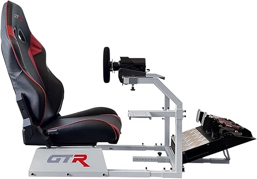 Miniatura 2 de GTR Simulator Modelo GTA - Marco plateado con asiento de carreras de cuero sintético ajustable silla de cabina de simulación de juegos Rueda RS30