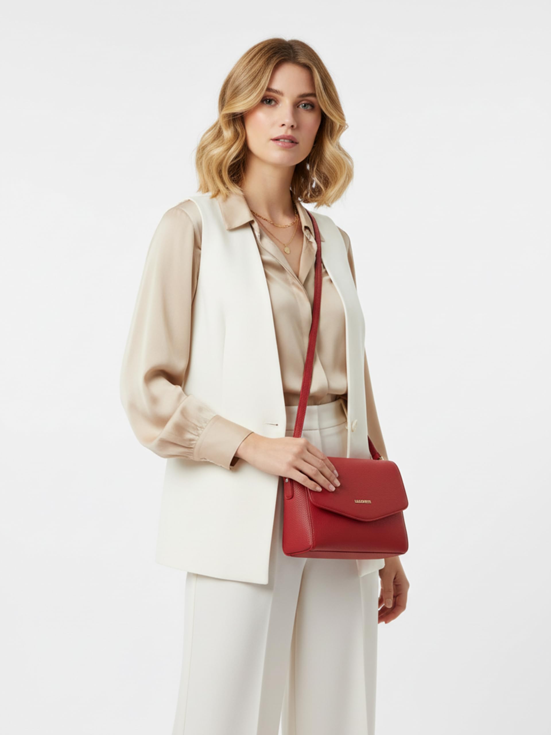Lazarotti Bolonia - Bolso bandolera de piel para mujer, correa de hombro ajustable, tamaño mediano, 22 cm