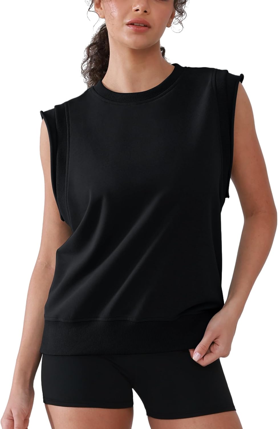 Workout Tank Tops Woman Crew Neck Athletic Tops Cotton Sweatshirt Loose Fit Muscle Tanks Runnning Gym Sports Shirt