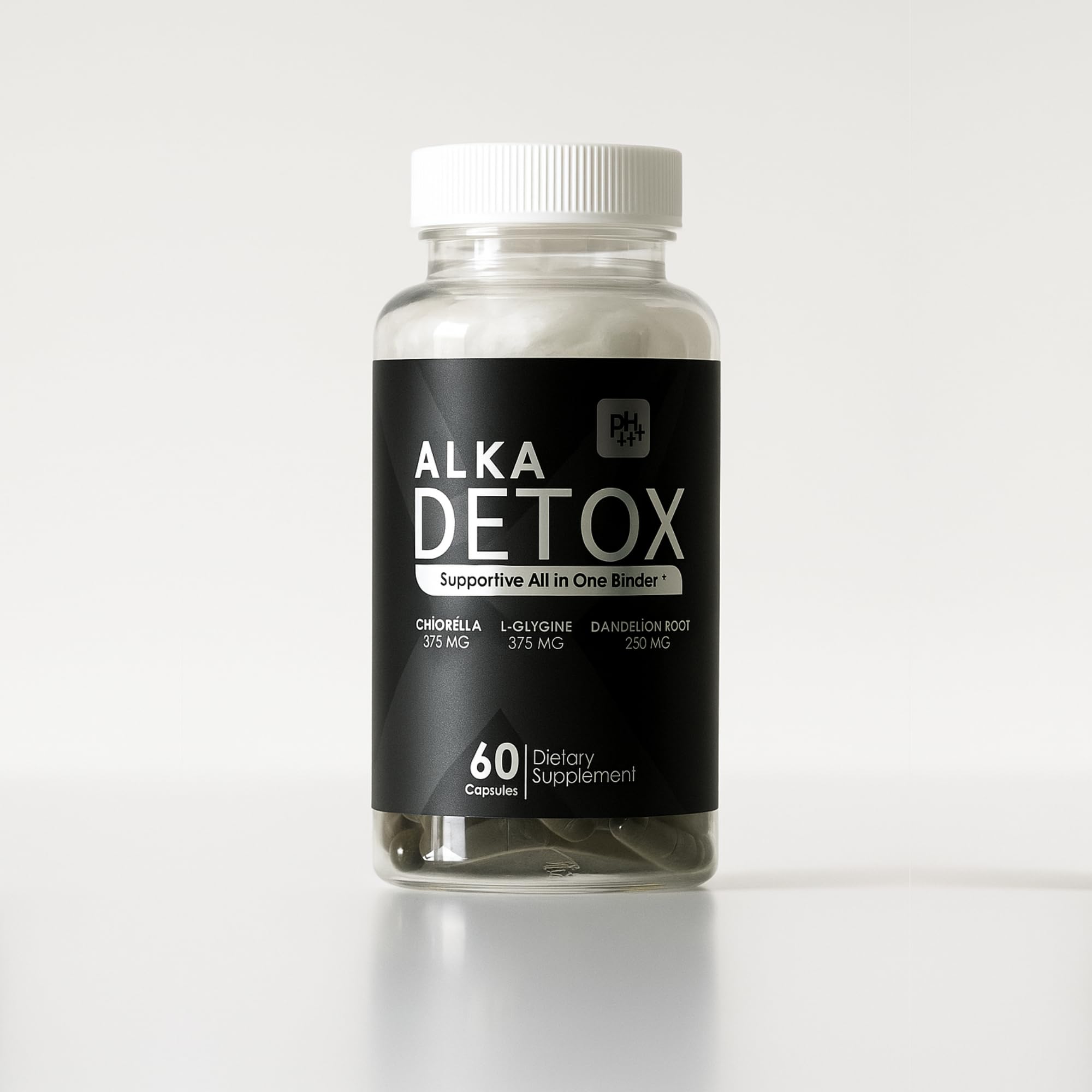 AlkaDetox Binder Tablet with Fiber chlorella/Chlorophyll, Liver & Gut Detox Cleanse, Colon and Toxin Flush. glycine and Dandelion Root and salud, Pure no fillers. 60 Capsules.