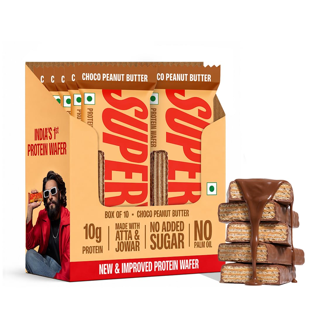 superyou choco peanut butter protein wafer bars (pack of 10)|10 gram protein, 3 gram fiber, no added sugar|yeast fermented protein|energy bars|crunchy wafer bar|100% vegetarian|no palm oil|400 gram