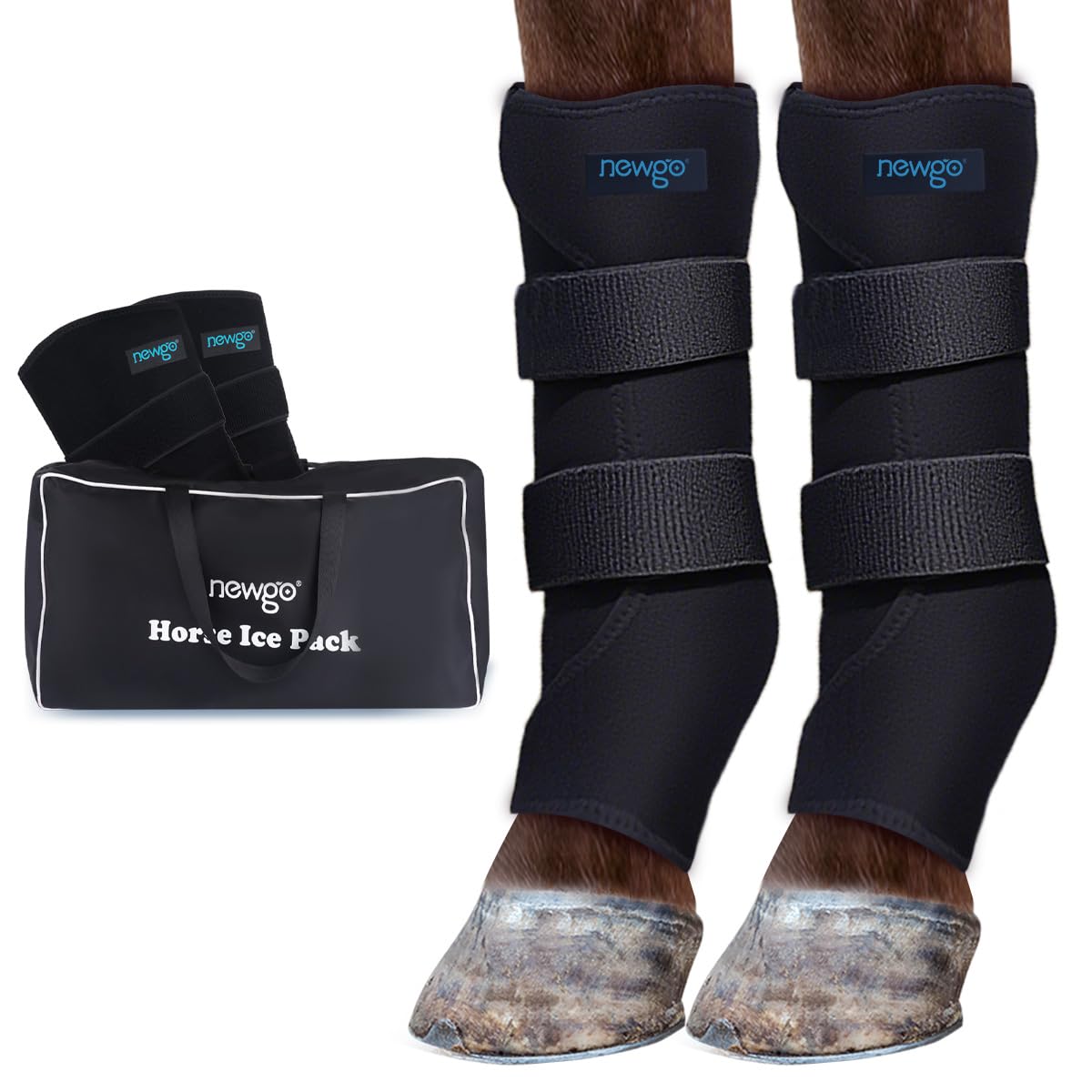 NEWGO Horse Ice Pack Reusable Horse Leg Wrap for Injury, Cooling Horse Knee Wrap Full Coverage Leg Ice Boot Cold Pack 2 Wrap with 4 Gel Packs for Knee, Legs, Boots, and Hooves