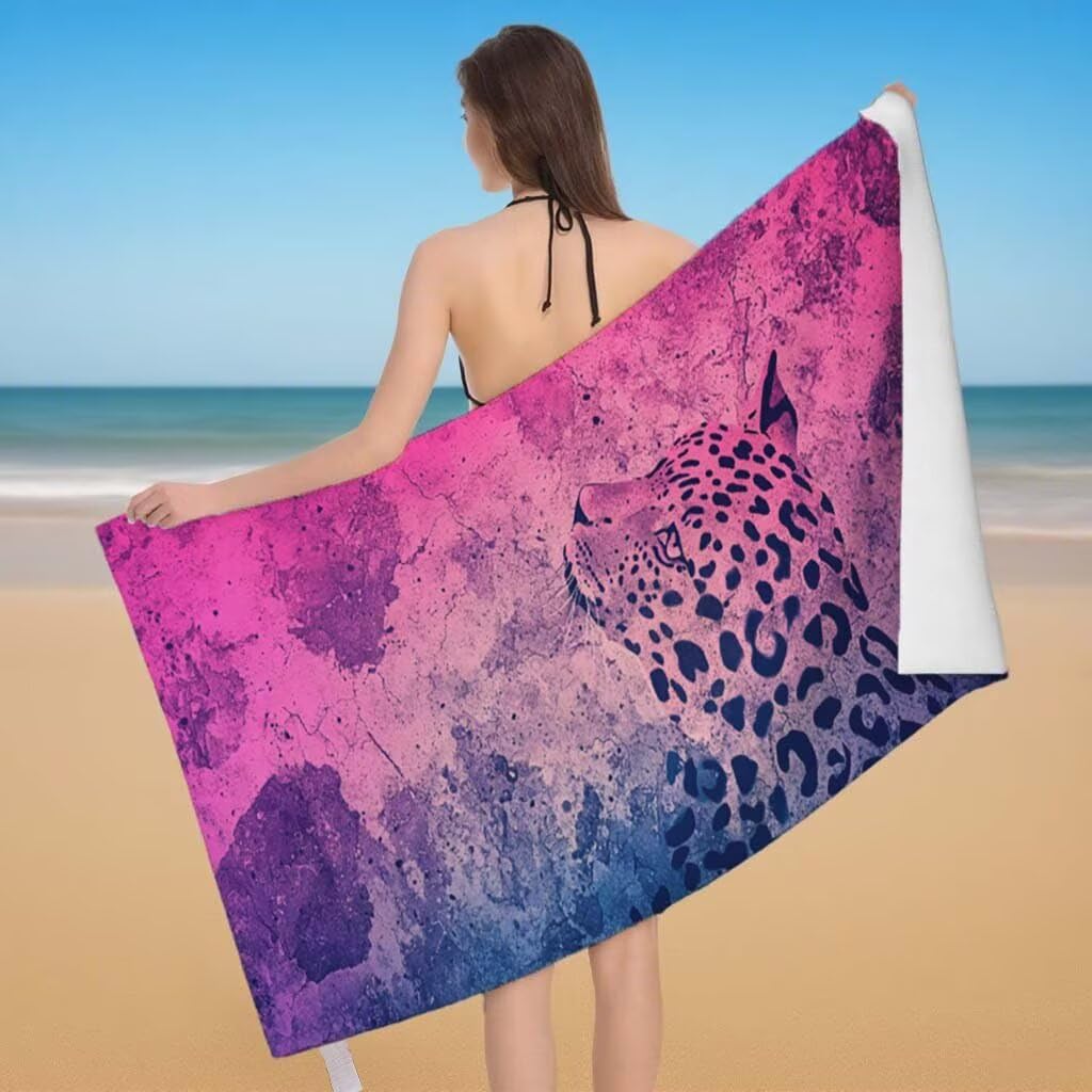 Telo Mare XXL 220x100cm/35x70cm, 2 Set Telo Mare Microfibra Leopardo Asciugamano Palestra Uomo, Antisabbia, Leggero, Asciugatura Rapida, Teli da Spiaggia Grandi Accessori per Camping Natation Yoga E-1