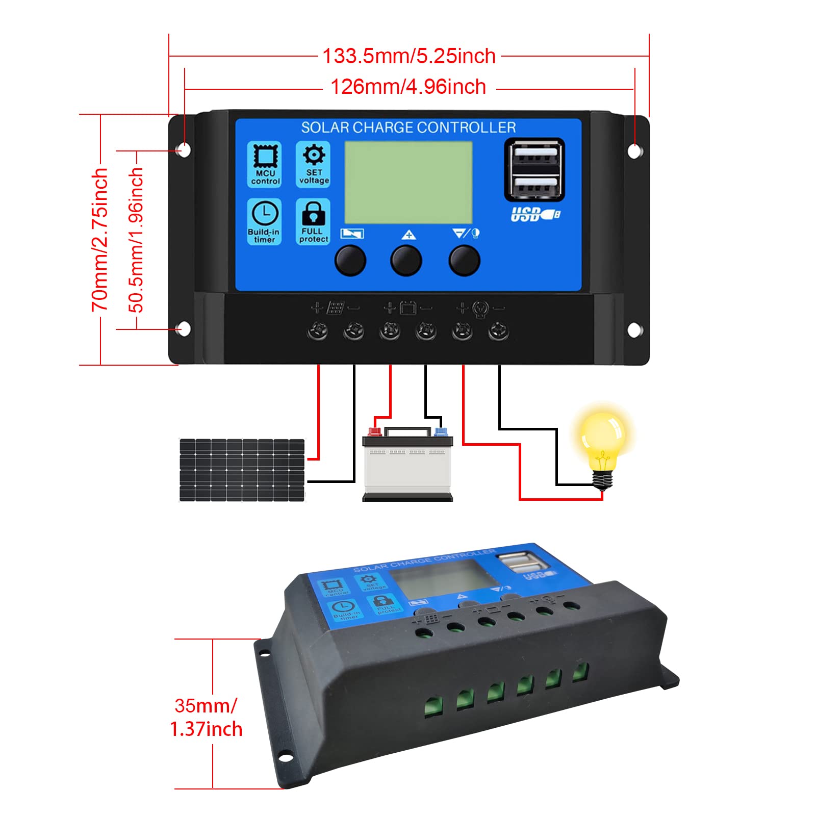 Solarmodul Zubehör-30A 12v 24v Laderegler-Anschlussleitung-Verdrahtungsbuchse Photovoltaik-Anschlusskabel mit Krokodilklemme (an Batterie angeschlossen) zum Anschluss des Solarmoduls
