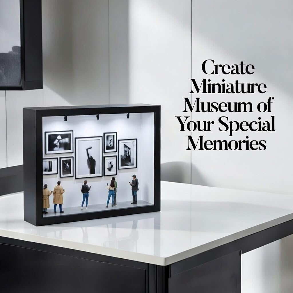 Cadre Photo Personnalisé Notre Musée Miniature avec Figurines & Lumiere LED Mini Boîte Silhouette de Musée avec Photo Cadeau Personnalisé pour Femme Homme Idee Cadeau Saint Valentin