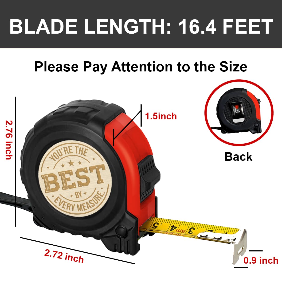 Valentine Husband Tape Measure Gift for Dad, Grandpa – You’re The Best by Every Measure – Christmas Tool Gift Papa Measuring Tape for Craftsmen, Woodworker, Carpenter - Engraved Tape Measure 16.4ft
