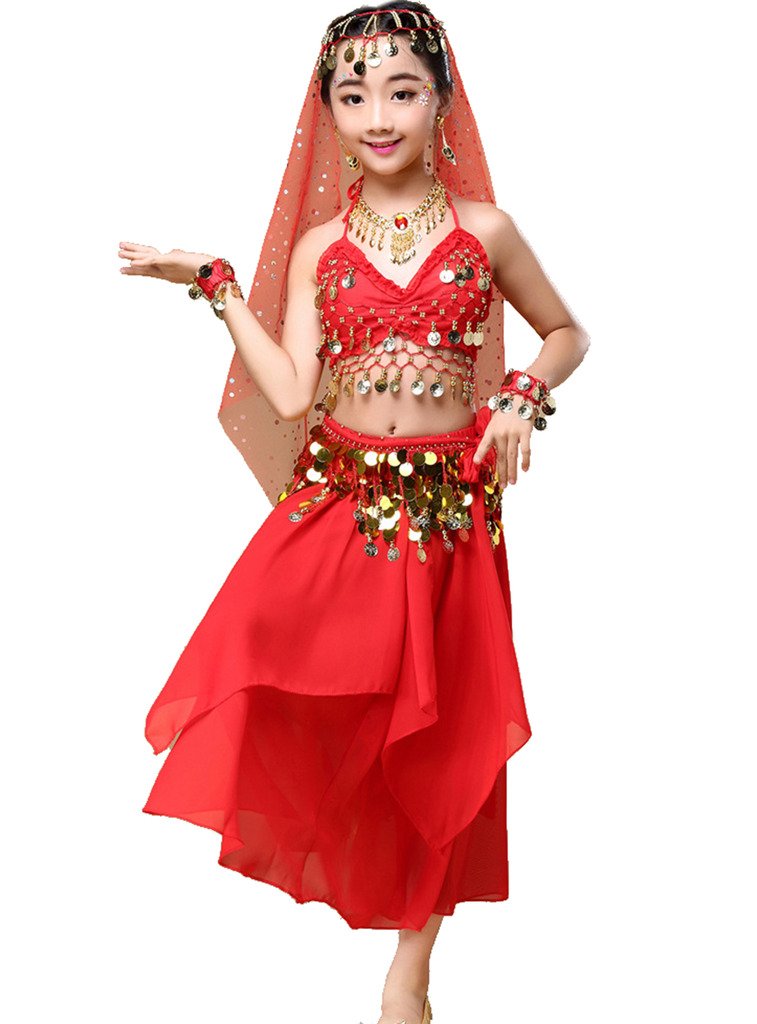 Astage Girl Indian Belly Dancing Clothes Halloween Dress All Sets Red L