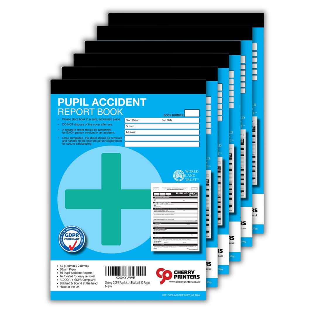Cherry Printers | GDPR Pupil Accident Report | A5 | 50pages | 6 Pack