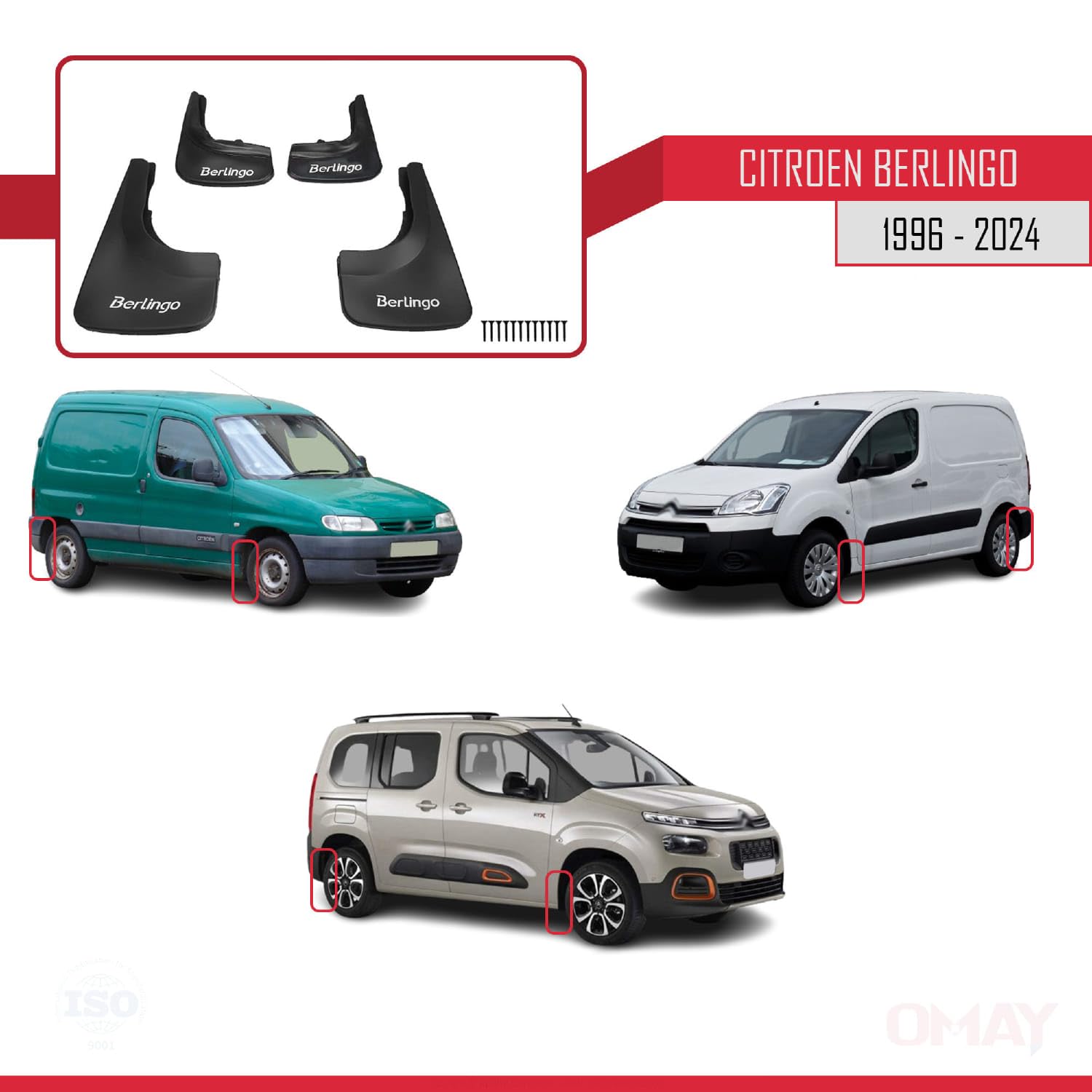RE&AR Tuning 4-częściowy zestaw kompatybilny z Citroen Berlingo 1996-2024 przód + tył, zestaw 4-częściowy
