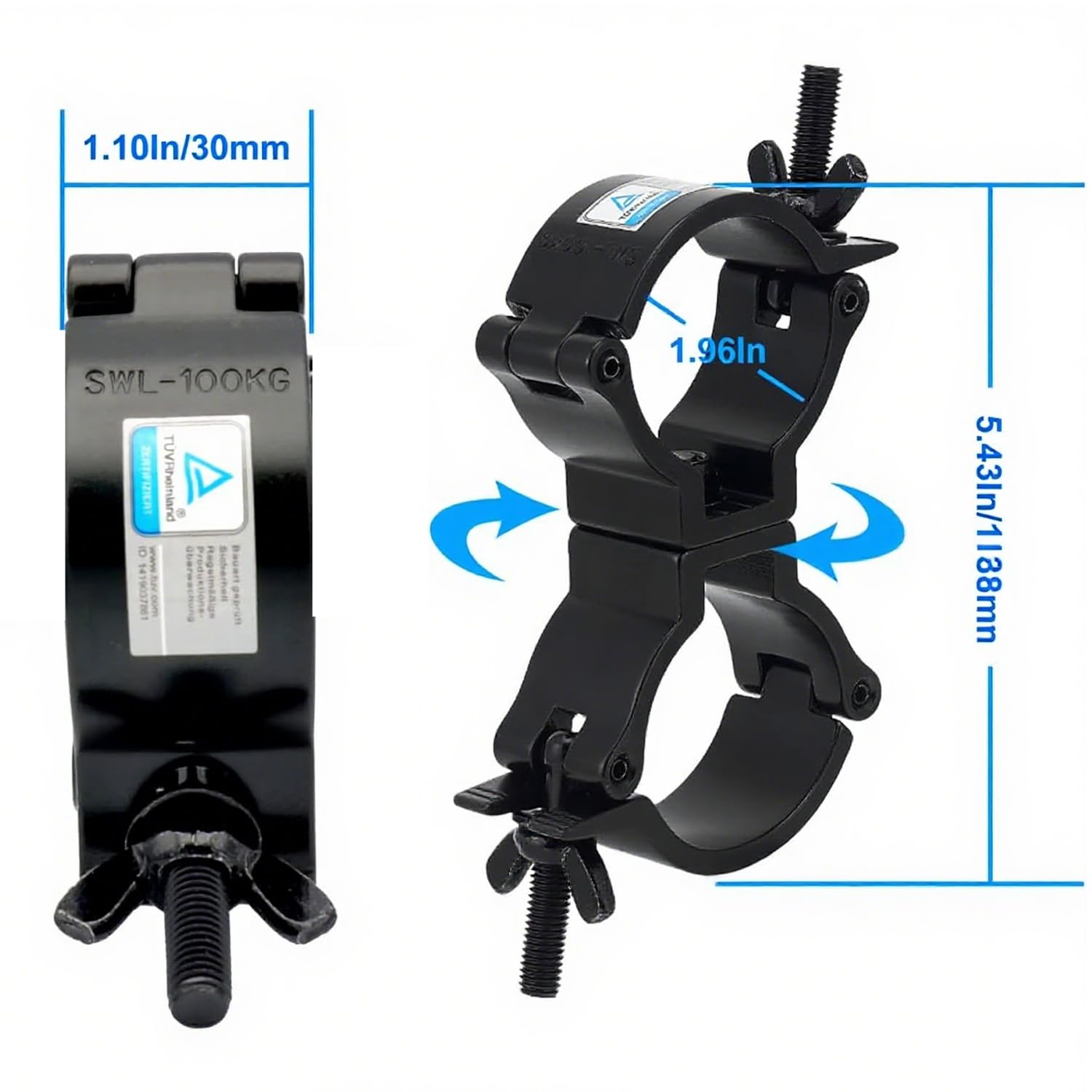 Juego de 4 Abrazaderas Metálicas para Truss - Sujetadores de Aleación Aluminio Negro Monobloque para Tubos 49-51mm - Fijación Escénica Profesional para Iluminación