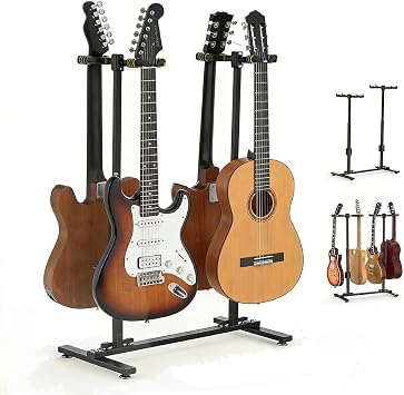 Fulgutonit Guitar Stand for 4 Guitars, Heavy Duty Multi Guitar Holder Stand with Adjustable Height & 90 Gravity-Lock U-Hook, 4 Guitar Rack Floor for Electric, Acoustic, Classical Guitars & Bass