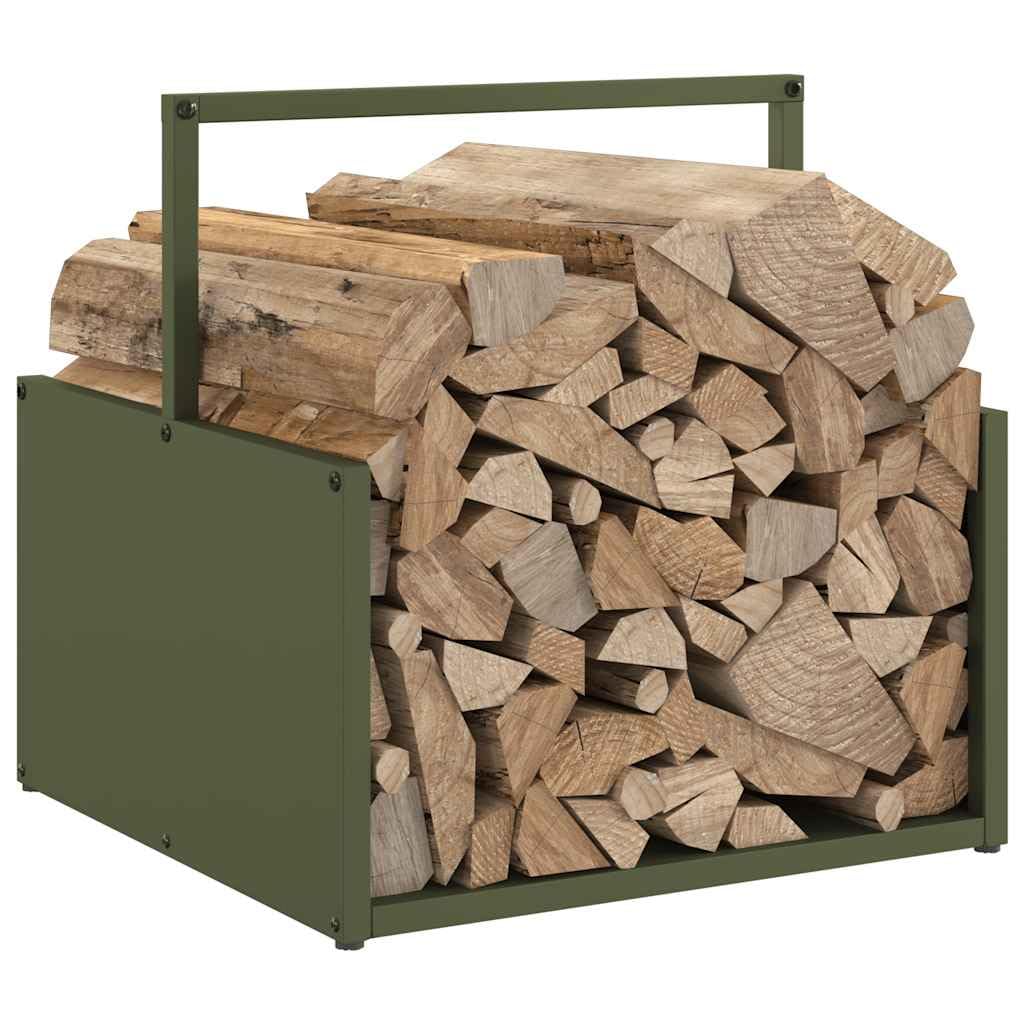 Brennholzregal Olivgrün aus kaltgewalztem Stahl, 40 x 40 x 40 cm, 100 kg Traglast, Kaminholz Halter für Wohnzimmer, Ofen, Terrasse und Garten, ordentliche Lagerung