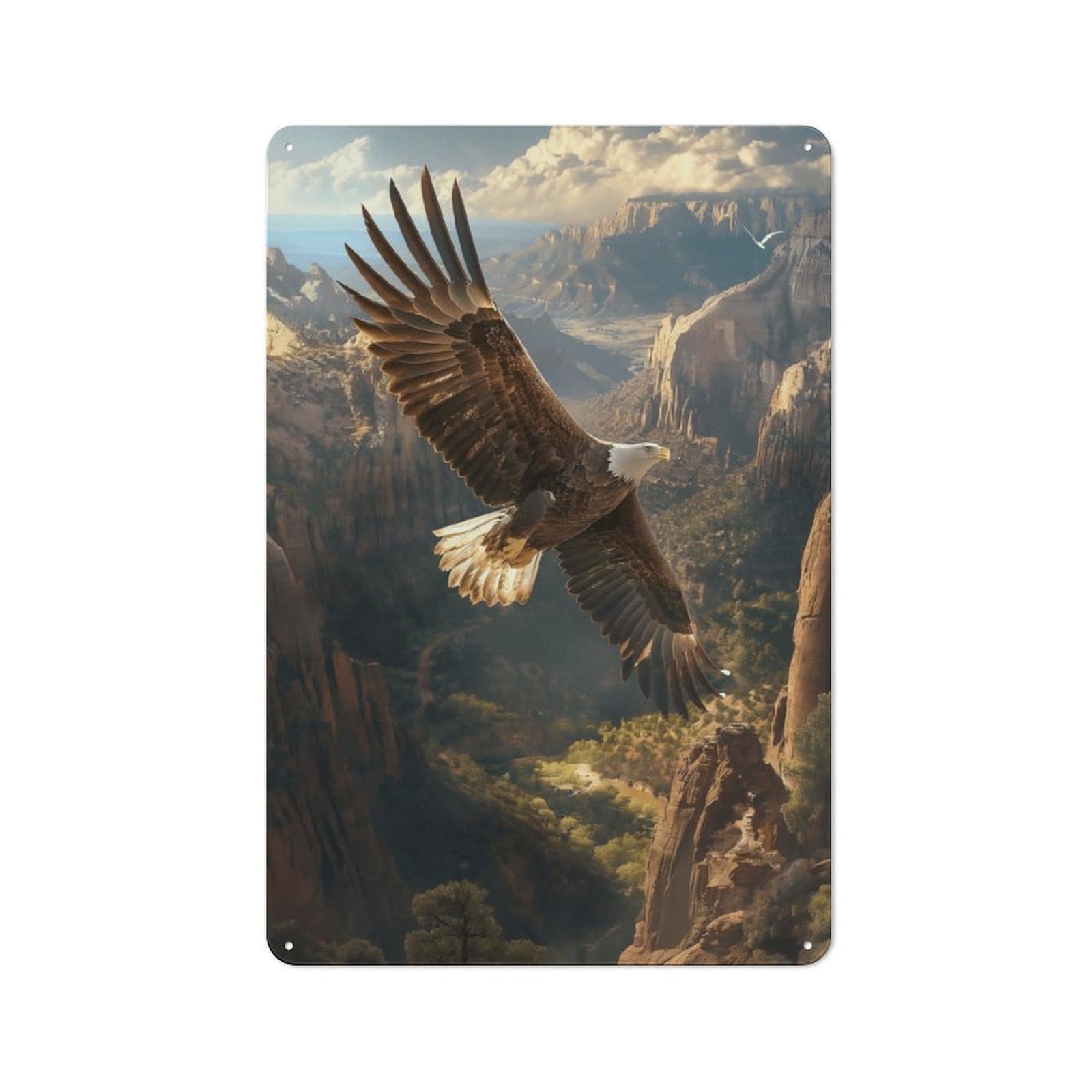 Junmoney Style-10 Eagle Soaring Over Canyon Printed Metal Sign 30X20cm For Pub Or Café, With Clear Industrial Wall Decor Character