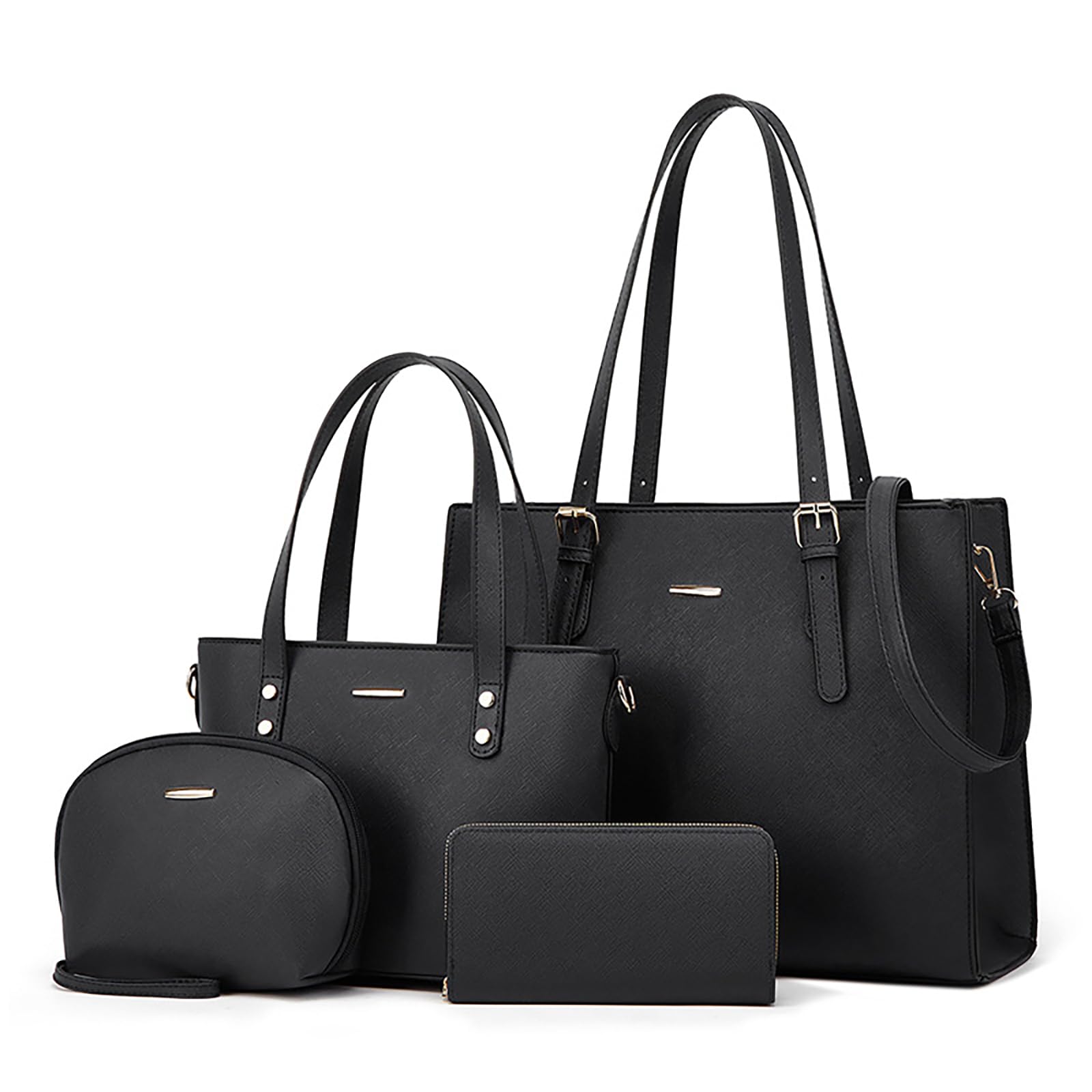 Women Fashion Handbags Wallet Tote Bag Shoulder Bag Top Handle Satchel Purse Set 4pcs A-Black