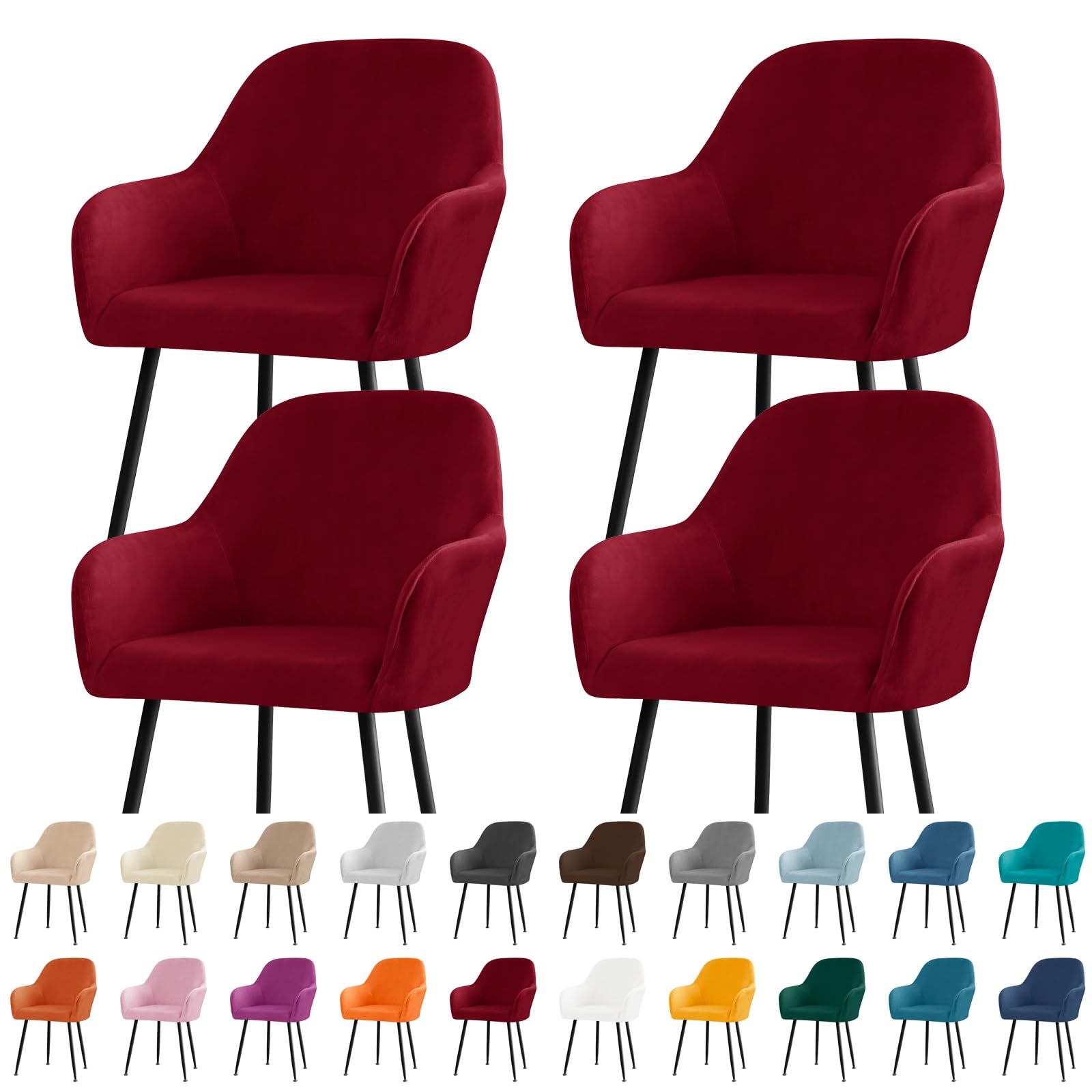 koroda Velvet Curved Back Dining Room Chair Covers with Arms Stretch Swivel Bar Stool Chair Slipcover with Armrest Accent Removable Vanity Kitchen