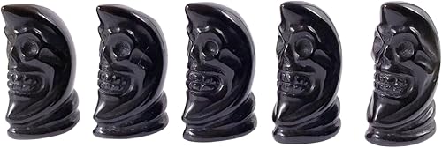 Miniatura 3 de RECKSI Figura de calavera de cristal natural de luna de 1.46 x 0.59 x 0.94 pulgadas para decoración de Halloween, piedra curativa tallada de Reiki,
