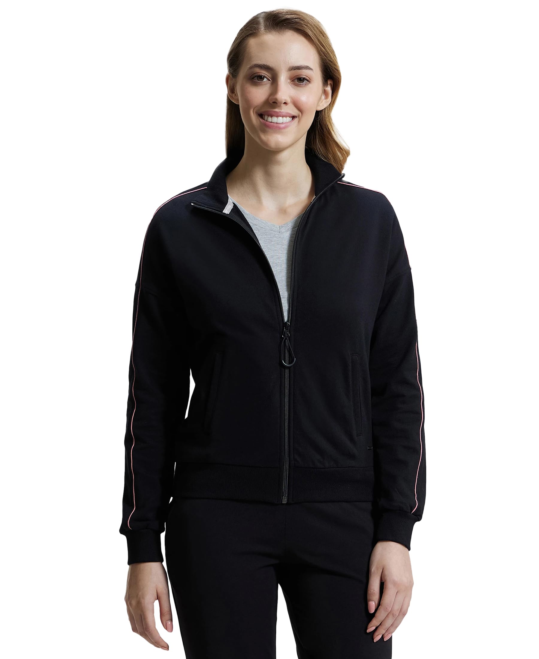 jockey A111 Women's Super Combed Cotton French Terry Regular Drop Shoulder Styled Jacket with Ribbed Cuff and Hem-picture-48