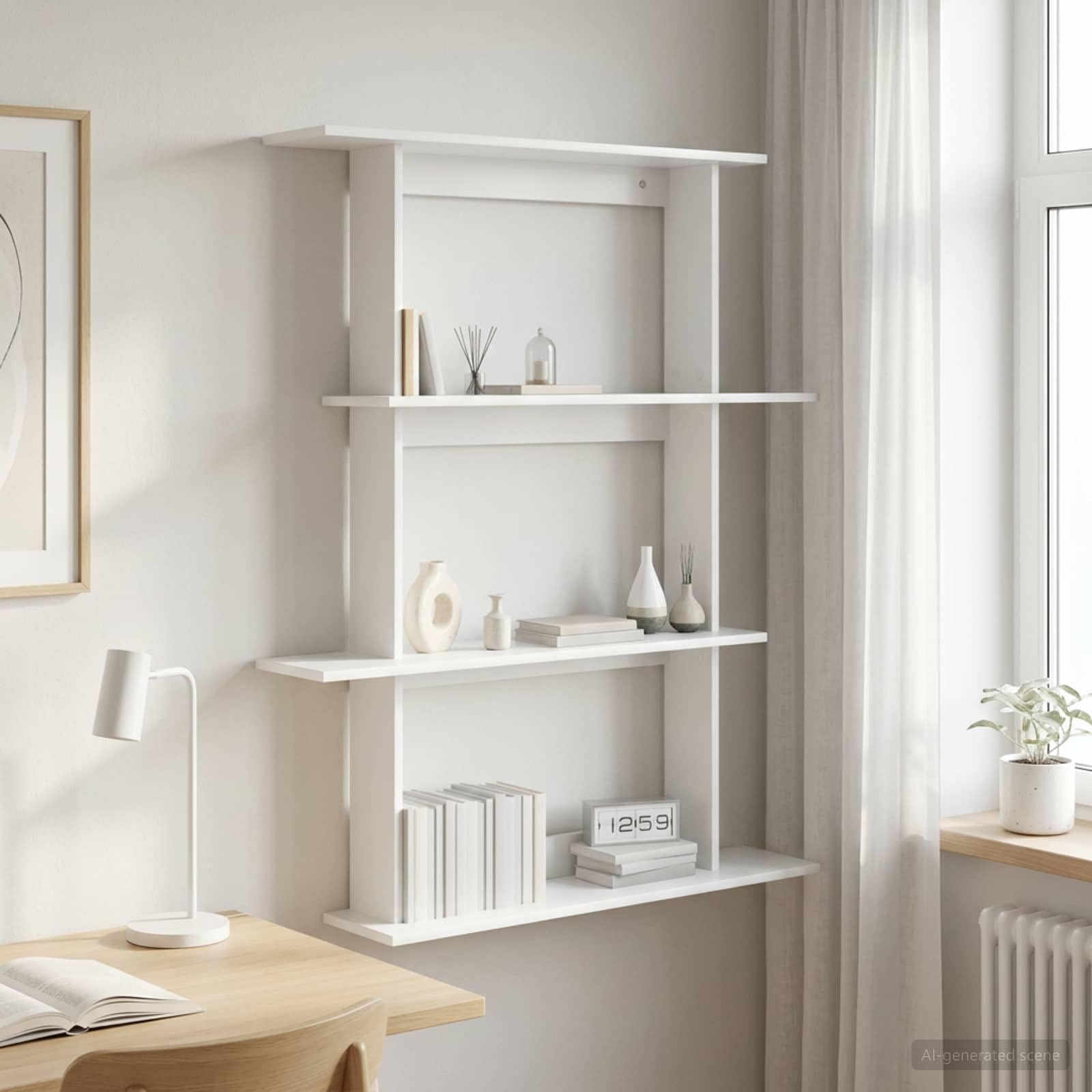Estantería de pared blanca de madera 100 x 20 x 126 cm, montaje en pared con mucho espacio de almacenamiento, estantería flotante para salón, cocina, cuarto de baño como práctico sistema de
