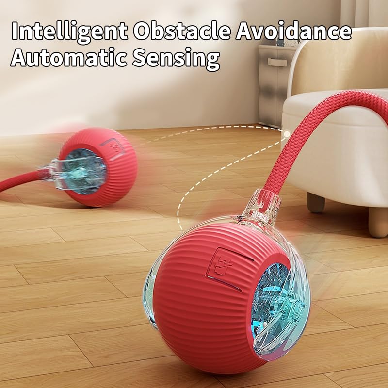 Image of Interactive Electric Automatic Rolling Moving Rechargeable Self Play Stimulation Toy for Cats and Small Dogs - Smart Pet Chase Ball with Speedy Tail Rope for Indoor Multicolour