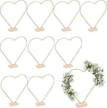 10Pcs 10 Inch Floral Hoop Centerpiece with Stand, Metal Hoop Flower Centerpiece Heart Shape, Metal Rings Table Decorations, Wreath Ring Stand Stable Centerpiece Stand Elegant Flower Hoops