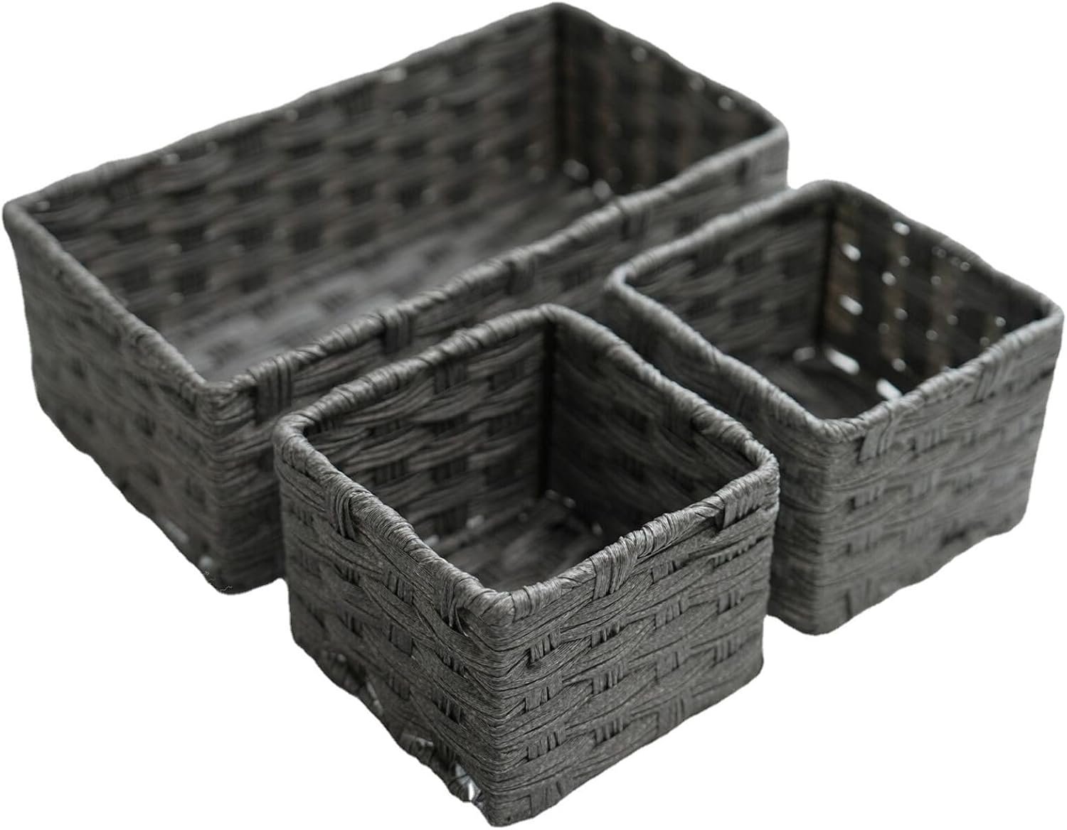 Toilet Paper Storage Basket with Nesting Feature Bathroom Counter Organizer Woven Plastic Wicker Baskets for Organizing Cute Basket for Apartment Bedroom Nursery Room Kitchen Bathroom Decor - Set of 3