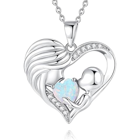 FANCIME Mom Birthstone Necklace Mother and Child Love Heart Necklace I Love You Mom Gifts Mothers Day Birthstone Jewelry Gifts for Grandmother Women Wife, 16