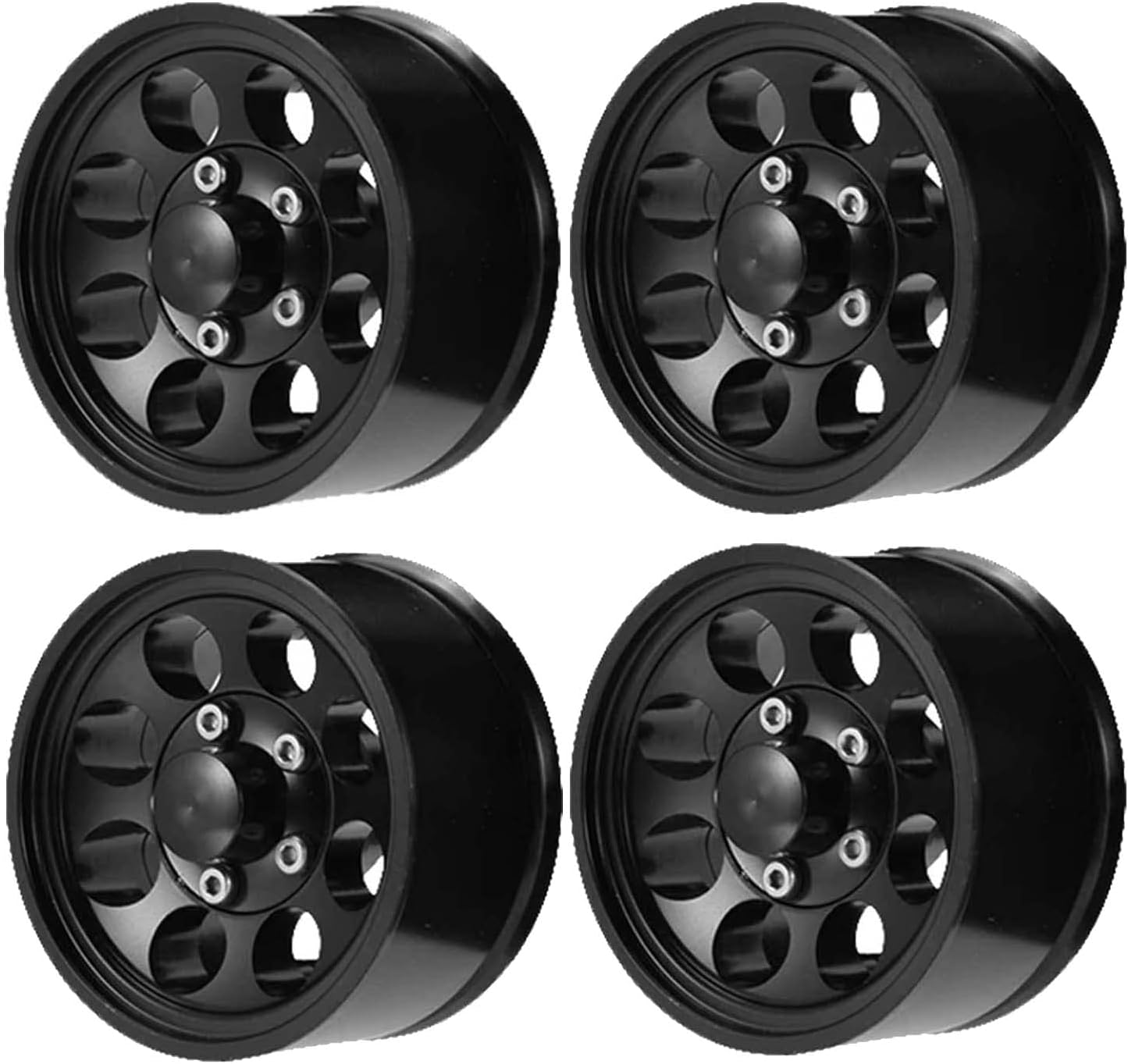 1.55 inch Metal Alloy Beadlock Wheels Replacement for 1/10 RC Crawler D90 Pajero TF2 Tamiya CC01 CC02 LC70 LC80 Upgrade Parts (Black)