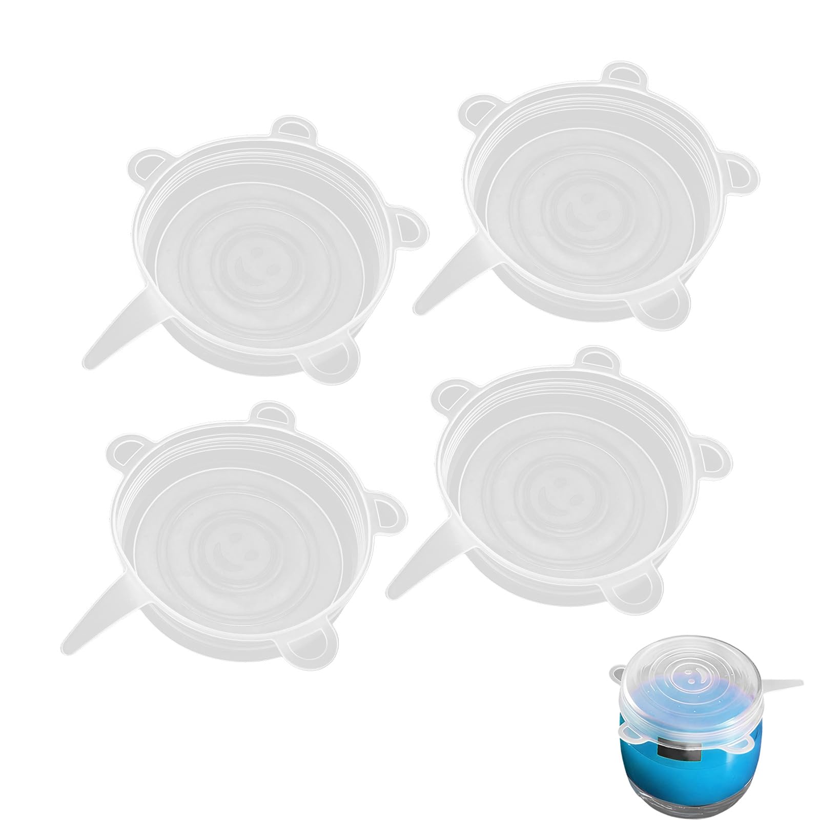 Universal 4-Piece Silicone Stretch Lids - Thickened Reusable Food Covers for Bowls, Containers, Jars, Pots & Tins | 9.5cm | Dishwasher & Freezer Safe