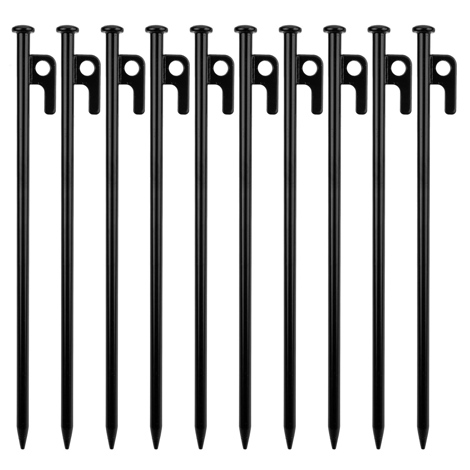 Yunzhou 10Pcs Heavy Duty Tent Pegs, 12Inch/30CM High Strength Forged Steel Camping Tent Stakes with Hook and Hole, Hard Ground Tent Pegs Metal Heavy Duty for Outdoor Hiking Gardening Large Rocky