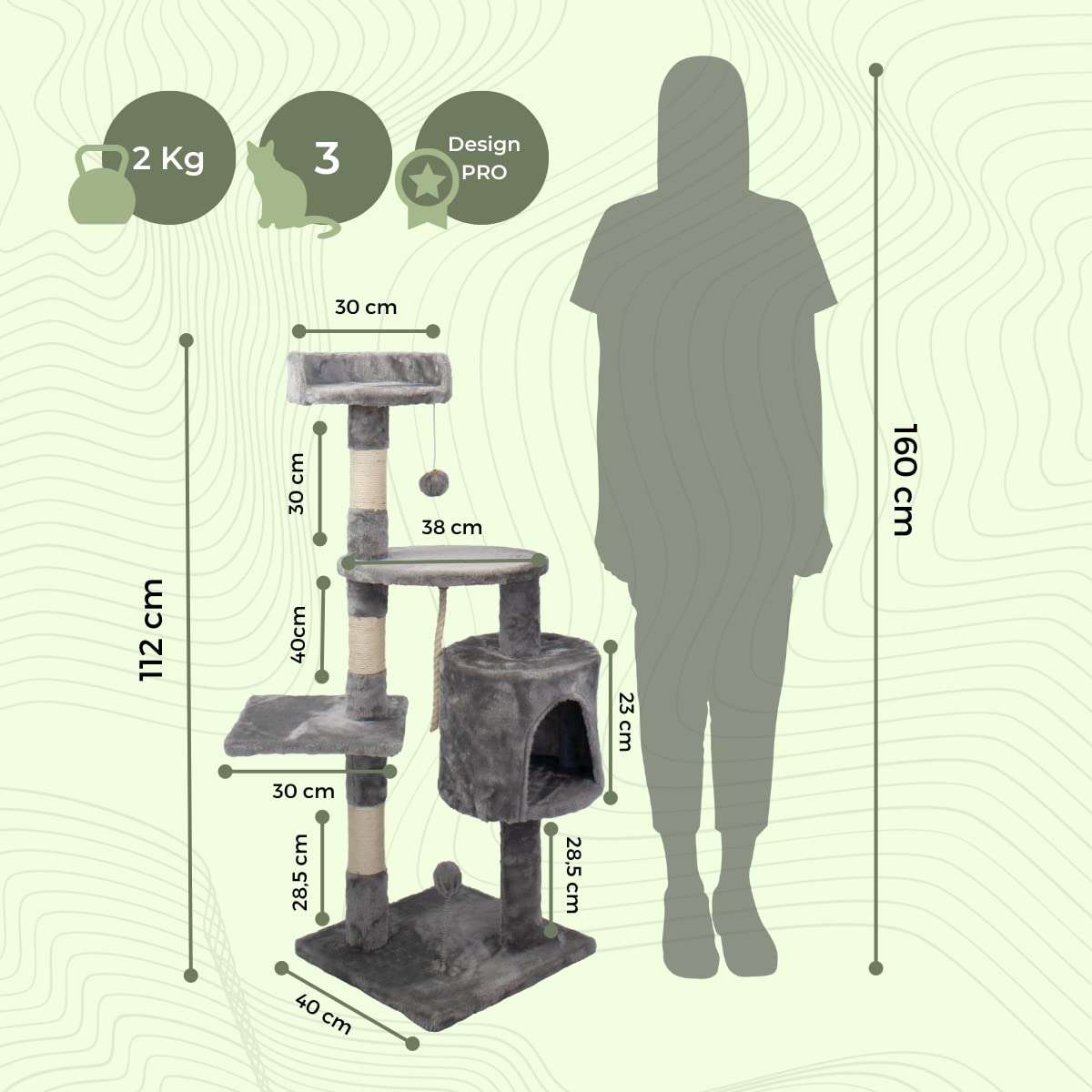 Tiragraffi Per Gatti Modello Silvestre - Con Piattaforme, Ripari E Corda Di Sisal, Grigio, Supporto 10 Kg - Foto 12